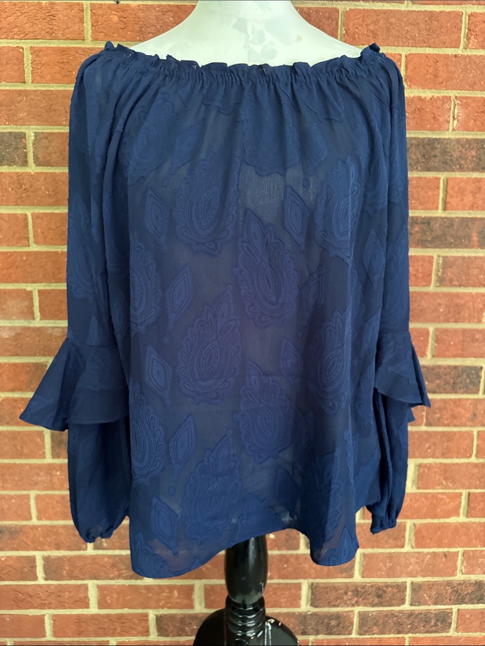 MICHAEL Michael Kors Navy Off-Shoulder Jacquard Blouse
